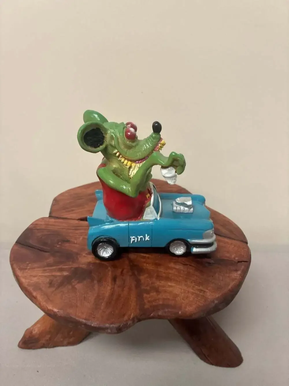 Rat Fink Driving a Blue Custom Hot Rod Resin Statue Figurine